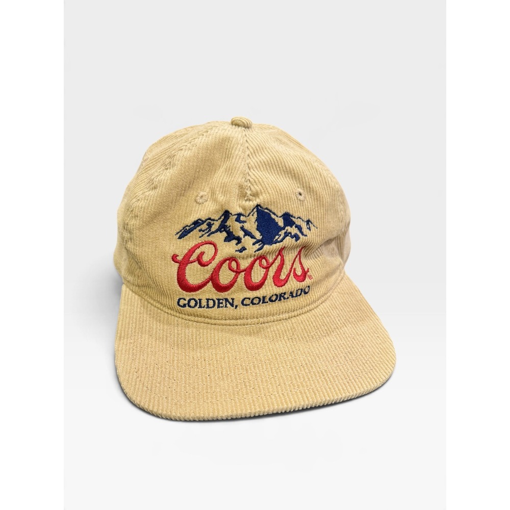 Coors Banquet Golden Colorado Corduroy Snapback Hat Tan Beer Mountain Logo Cap